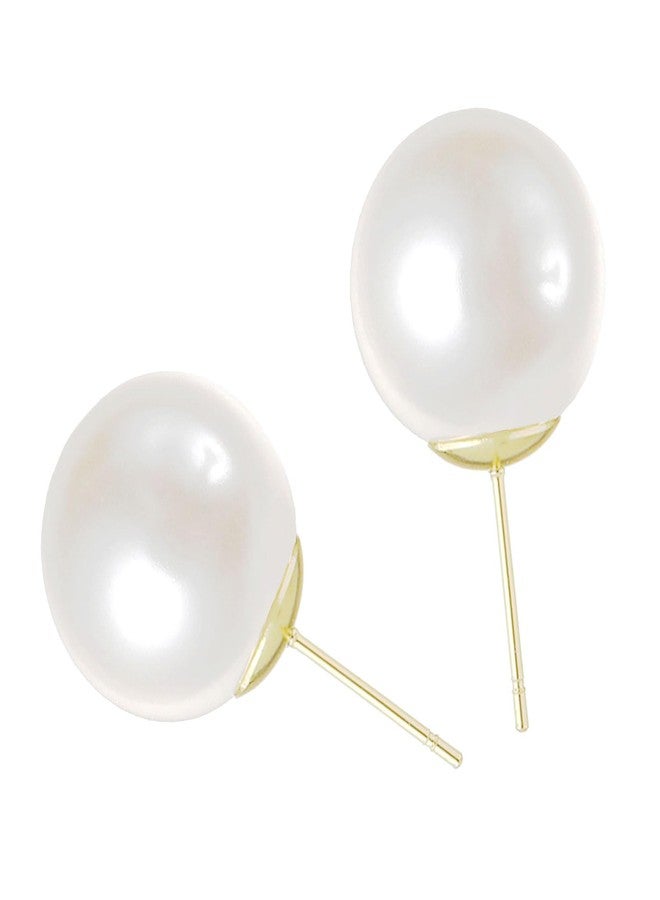 FYFTAK Big Pearl Earrings Classic Oversized Faux White Large Pearl Earrings Studs for Women - 12mm - Image 1